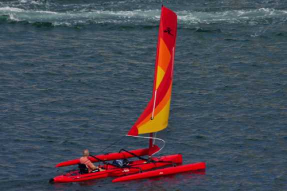 28 August 2023 - 15:53:16
This little trimaran is interesting. You can sail or paddle it....with your feet. It's fitted with a couple of fins underneath that can power you through the water when wind disappears. If it appeals, it's about £9,000.
-------------------
A Hobie Tandem Island.
